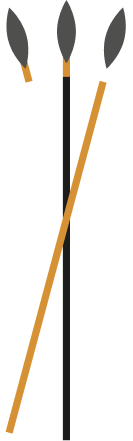 Three crossed arrows with black arrowheads and shafts in black, white, and brown colors.